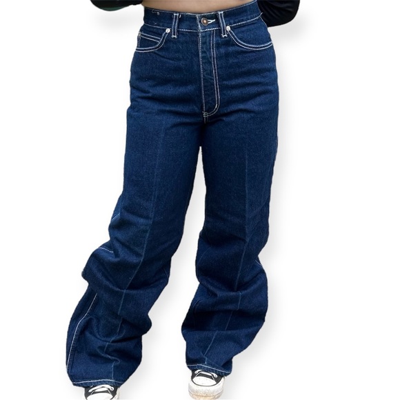 Vintage 70s Lawmen Raw Denim Wide Leg Flare Jeans Size 26 - Picture 9 of 10